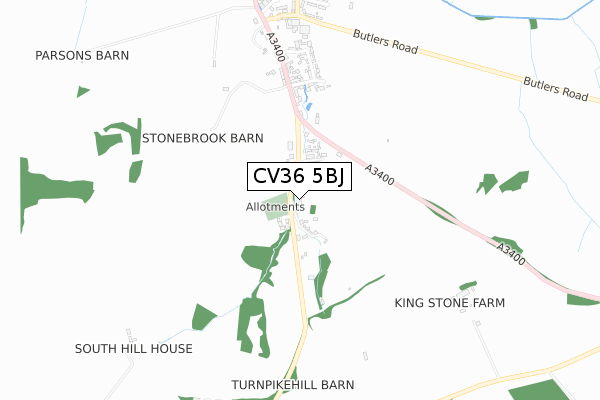 CV36 5BJ map - small scale - OS Open Zoomstack (Ordnance Survey)