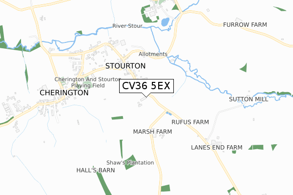 CV36 5EX map - small scale - OS Open Zoomstack (Ordnance Survey)