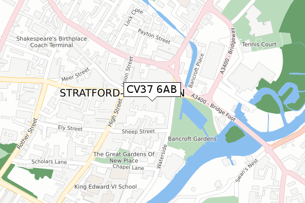 CV37 6AB map - large scale - OS Open Zoomstack (Ordnance Survey)