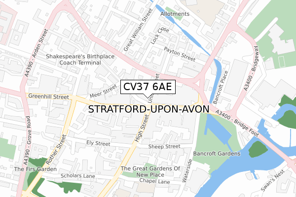 CV37 6AE map - large scale - OS Open Zoomstack (Ordnance Survey)