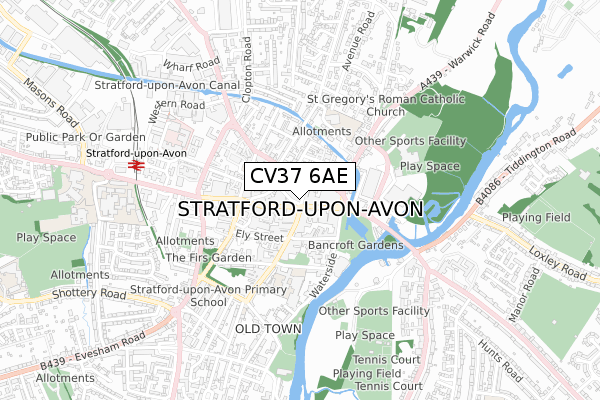 CV37 6AE map - small scale - OS Open Zoomstack (Ordnance Survey)