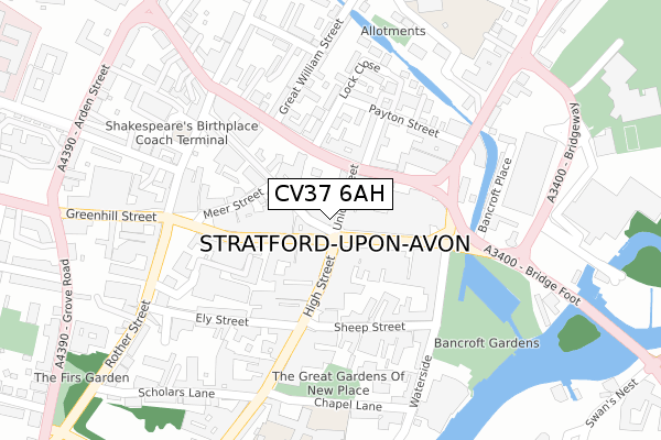 CV37 6AH map - large scale - OS Open Zoomstack (Ordnance Survey)