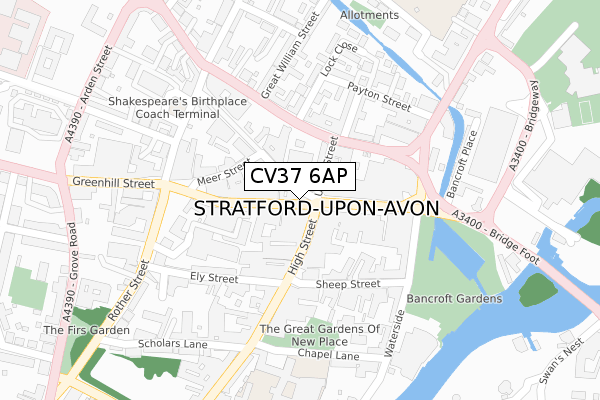 CV37 6AP map - large scale - OS Open Zoomstack (Ordnance Survey)