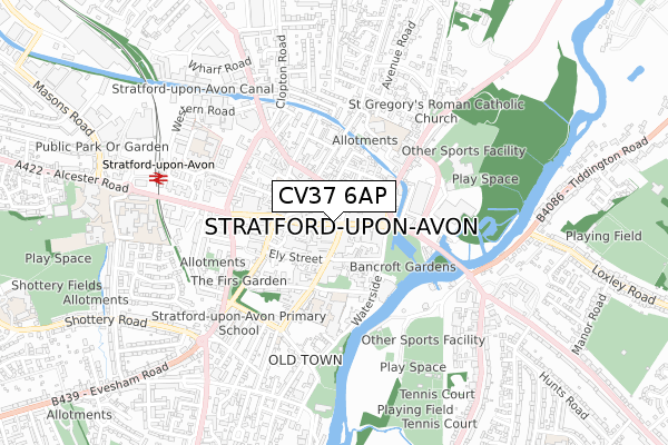 CV37 6AP map - small scale - OS Open Zoomstack (Ordnance Survey)