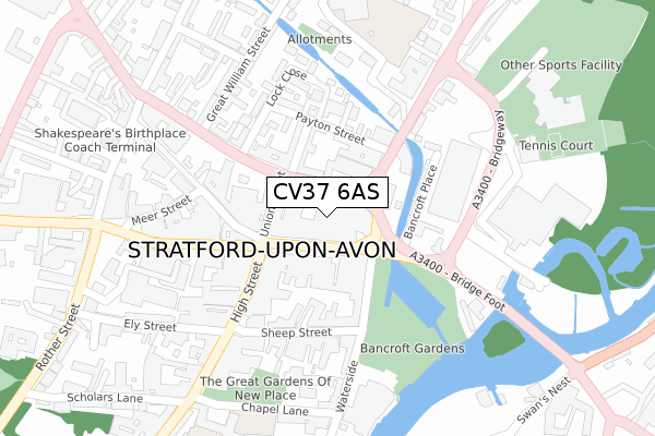 CV37 6AS map - large scale - OS Open Zoomstack (Ordnance Survey)