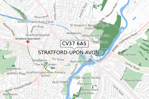 CV37 6AS map - small scale - OS Open Zoomstack (Ordnance Survey)