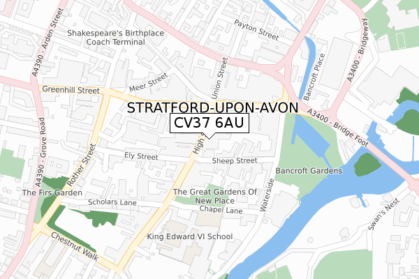 CV37 6AU map - large scale - OS Open Zoomstack (Ordnance Survey)