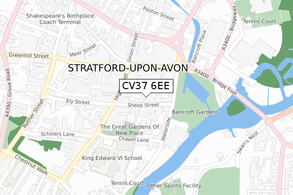 CV37 6EE map - large scale - OS Open Zoomstack (Ordnance Survey)