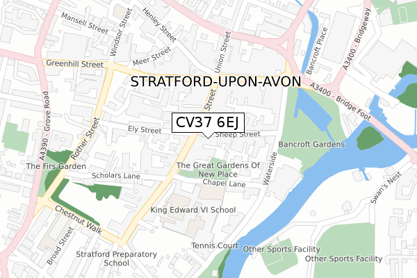 CV37 6EJ map - large scale - OS Open Zoomstack (Ordnance Survey)