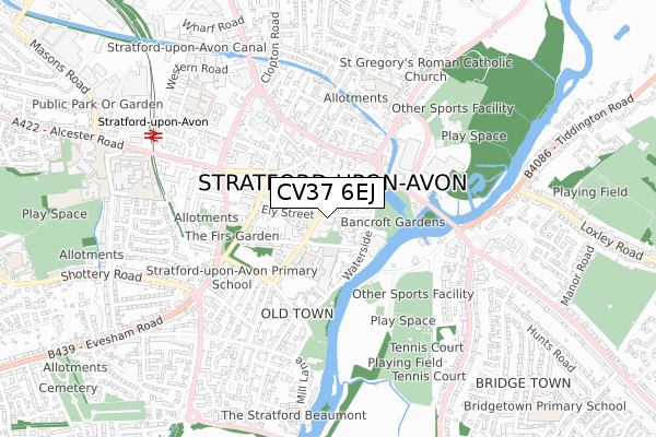 CV37 6EJ map - small scale - OS Open Zoomstack (Ordnance Survey)