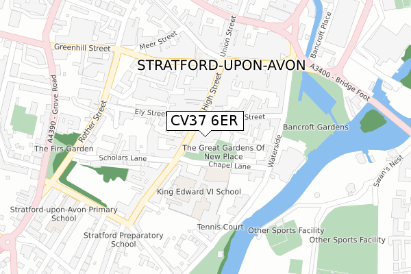 CV37 6ER map - large scale - OS Open Zoomstack (Ordnance Survey)