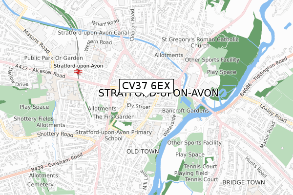 CV37 6EX map - small scale - OS Open Zoomstack (Ordnance Survey)