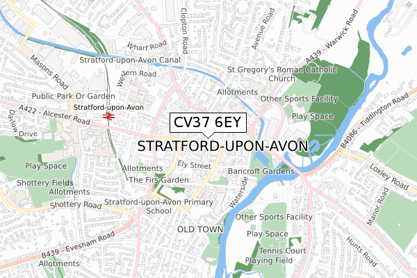 CV37 6EY map - small scale - OS Open Zoomstack (Ordnance Survey)