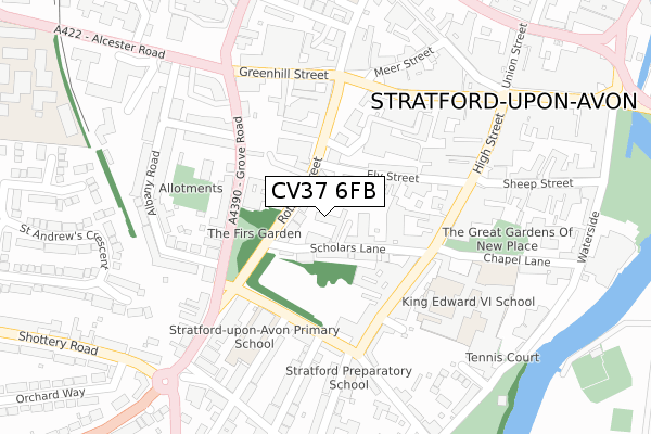 CV37 6FB map - large scale - OS Open Zoomstack (Ordnance Survey)