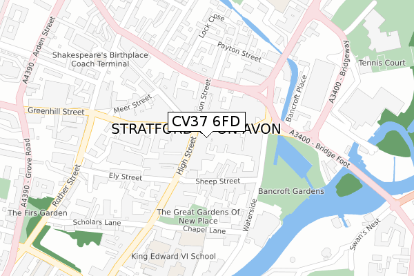 CV37 6FD map - large scale - OS Open Zoomstack (Ordnance Survey)