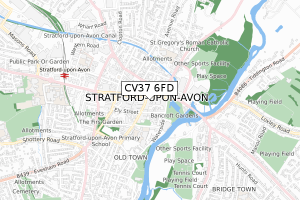 CV37 6FD map - small scale - OS Open Zoomstack (Ordnance Survey)