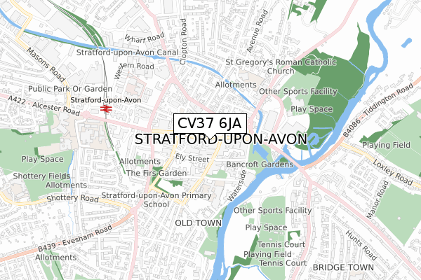 CV37 6JA map - small scale - OS Open Zoomstack (Ordnance Survey)