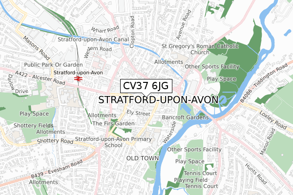 CV37 6JG map - small scale - OS Open Zoomstack (Ordnance Survey)