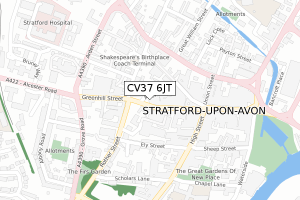 CV37 6JT map - large scale - OS Open Zoomstack (Ordnance Survey)