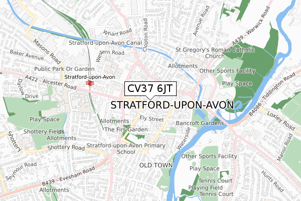 CV37 6JT map - small scale - OS Open Zoomstack (Ordnance Survey)