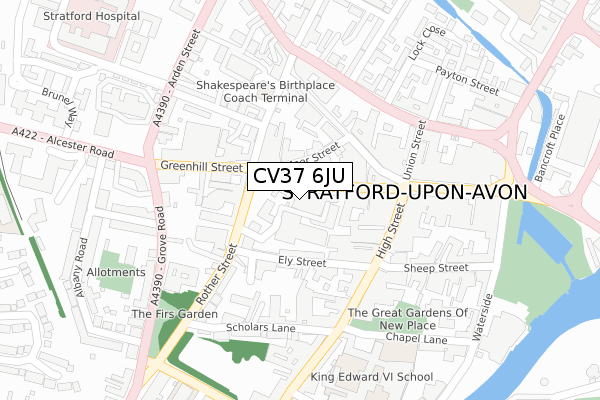 CV37 6JU map - large scale - OS Open Zoomstack (Ordnance Survey)