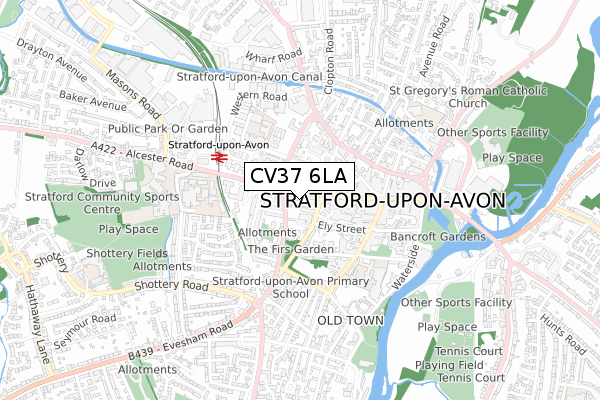 CV37 6LA map - small scale - OS Open Zoomstack (Ordnance Survey)