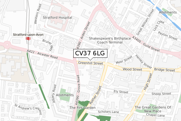 CV37 6LG map - large scale - OS Open Zoomstack (Ordnance Survey)