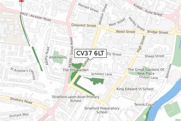 CV37 6LT map - large scale - OS Open Zoomstack (Ordnance Survey)