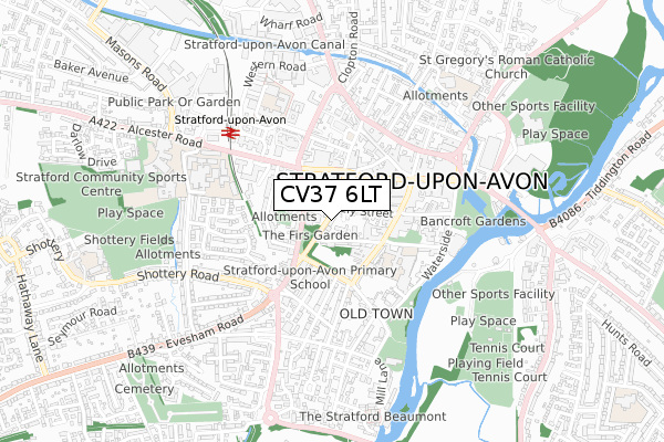 CV37 6LT map - small scale - OS Open Zoomstack (Ordnance Survey)