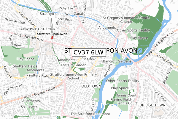 CV37 6LW map - small scale - OS Open Zoomstack (Ordnance Survey)