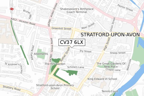 CV37 6LX map - large scale - OS Open Zoomstack (Ordnance Survey)