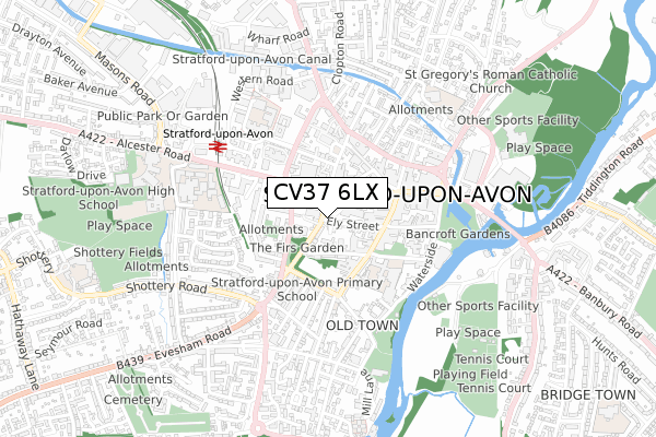 CV37 6LX map - small scale - OS Open Zoomstack (Ordnance Survey)