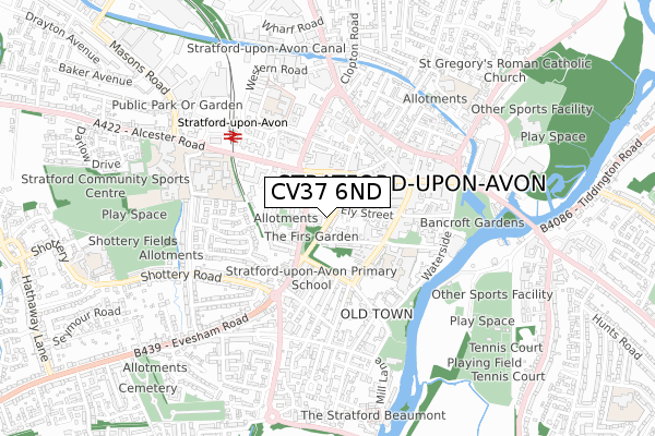 CV37 6ND map - small scale - OS Open Zoomstack (Ordnance Survey)