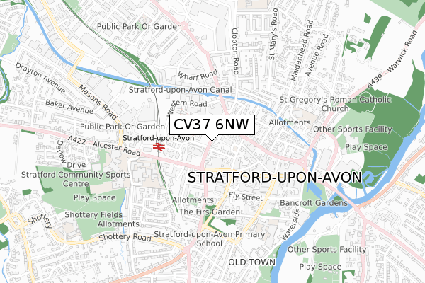 CV37 6NW map - small scale - OS Open Zoomstack (Ordnance Survey)