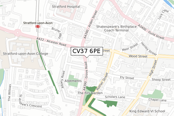 CV37 6PE map - large scale - OS Open Zoomstack (Ordnance Survey)