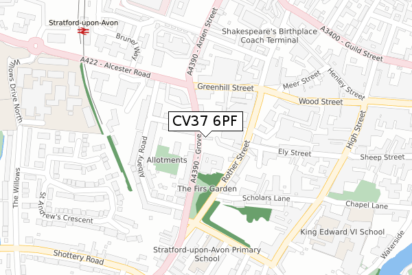 CV37 6PF map - large scale - OS Open Zoomstack (Ordnance Survey)