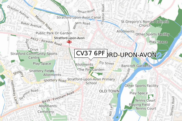 CV37 6PF map - small scale - OS Open Zoomstack (Ordnance Survey)