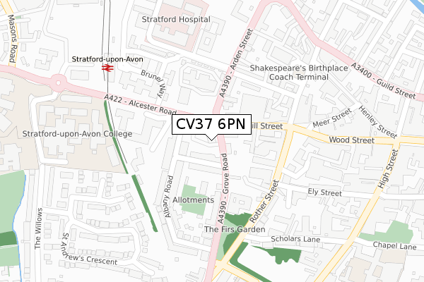 CV37 6PN map - large scale - OS Open Zoomstack (Ordnance Survey)