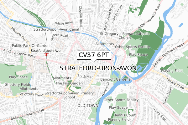 CV37 6PT map - small scale - OS Open Zoomstack (Ordnance Survey)