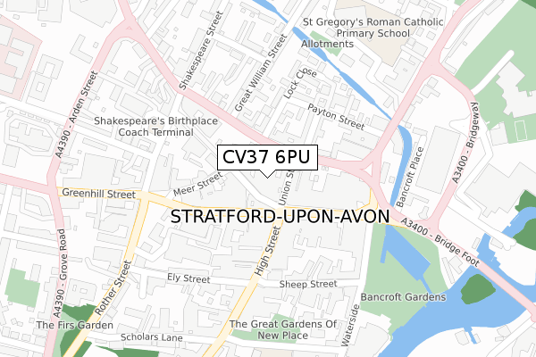 CV37 6PU map - large scale - OS Open Zoomstack (Ordnance Survey)