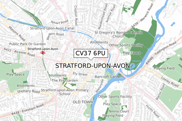 CV37 6PU map - small scale - OS Open Zoomstack (Ordnance Survey)