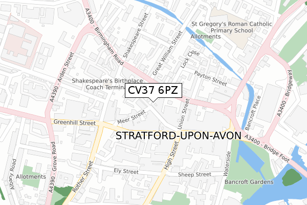 CV37 6PZ map - large scale - OS Open Zoomstack (Ordnance Survey)