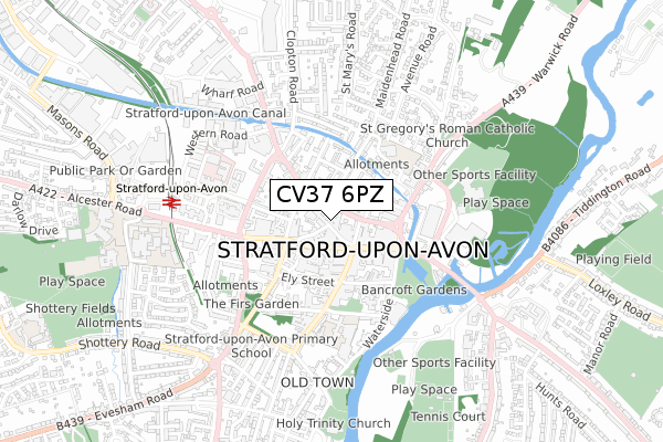 CV37 6PZ map - small scale - OS Open Zoomstack (Ordnance Survey)