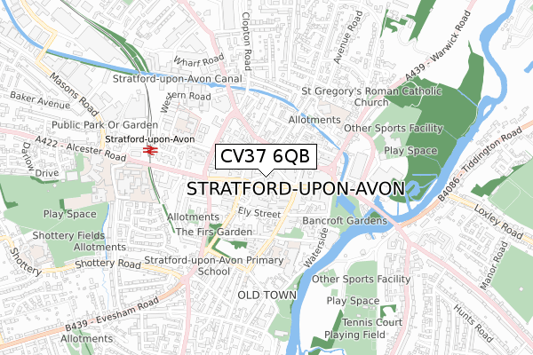 CV37 6QB map - small scale - OS Open Zoomstack (Ordnance Survey)