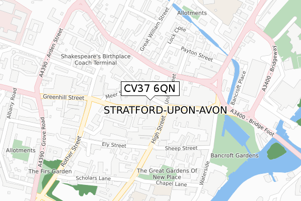 CV37 6QN map - large scale - OS Open Zoomstack (Ordnance Survey)