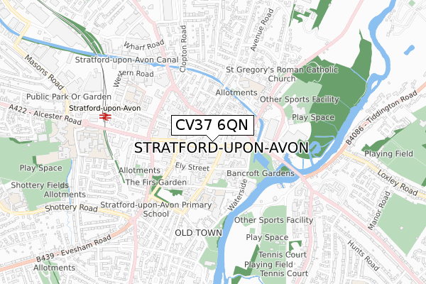 CV37 6QN map - small scale - OS Open Zoomstack (Ordnance Survey)