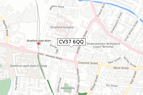 CV37 6QQ map - large scale - OS Open Zoomstack (Ordnance Survey)