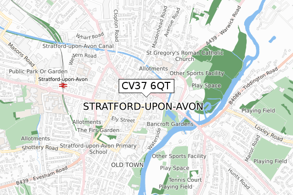 CV37 6QT map - small scale - OS Open Zoomstack (Ordnance Survey)