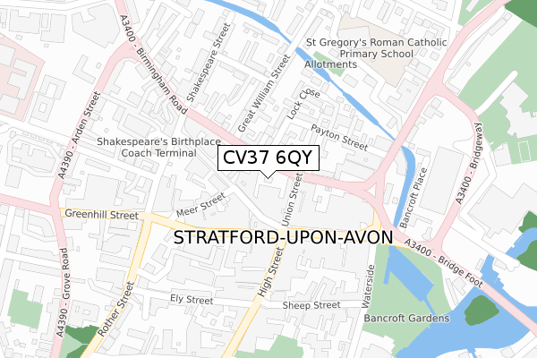 CV37 6QY map - large scale - OS Open Zoomstack (Ordnance Survey)