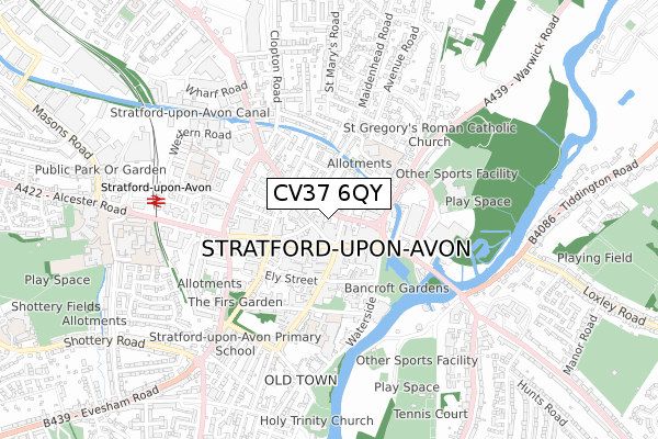 CV37 6QY map - small scale - OS Open Zoomstack (Ordnance Survey)